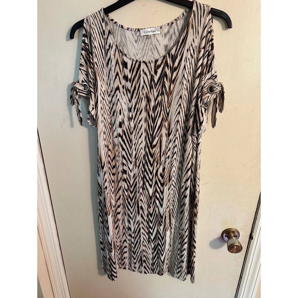 Calvin‎ Klein Dress Animal Print Tie Short Sleeve Woman's Small